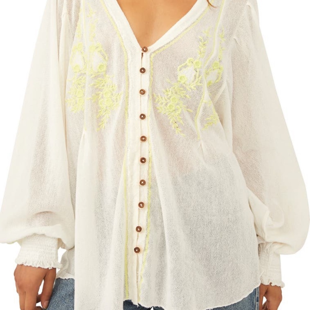 Free People - Margie Womens Mesh Embroidered Button-Down Top